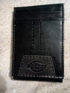 Dickies Black Leather Minimalist Card Wallet